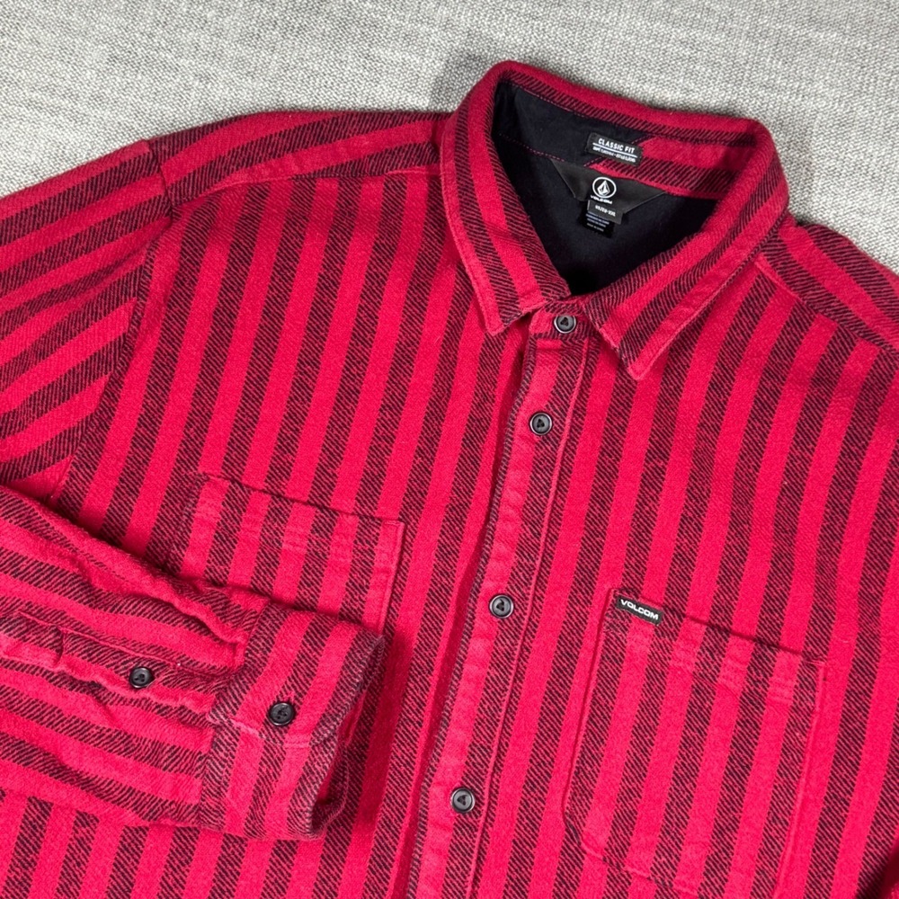 Volcom Mens XXL Striped Thick Heavyweight Knit Flannel Shirt Classic Fit Skater